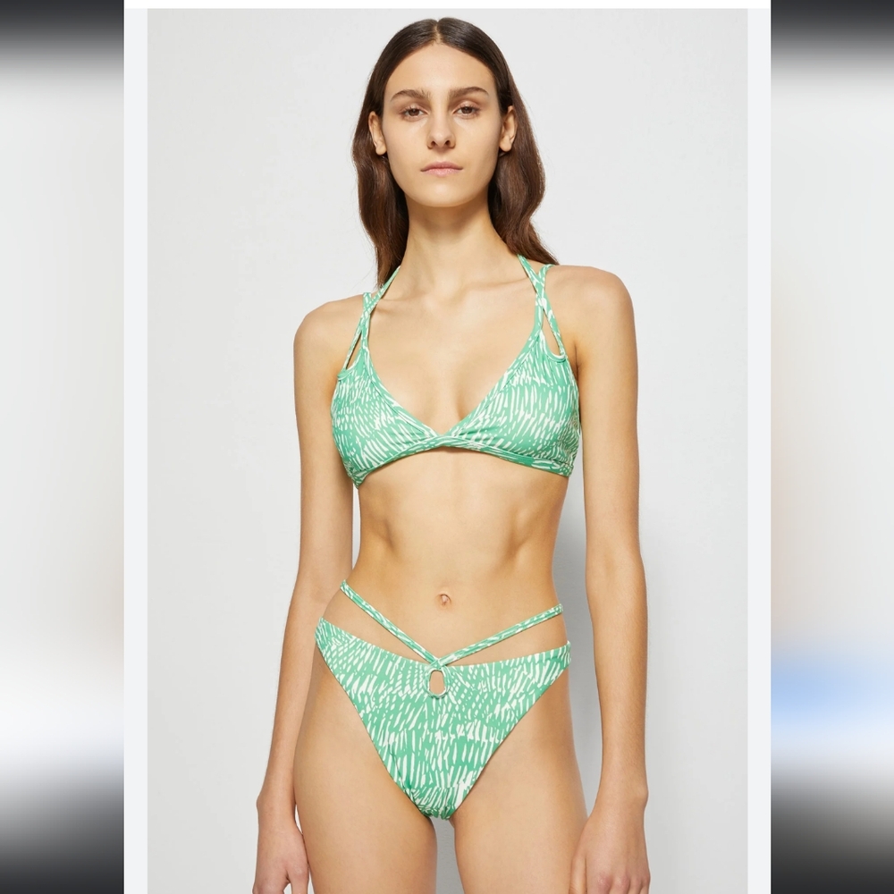 Jonathan Simkhai Alani Printed Bikini Set Medium Green NWT Retail $250